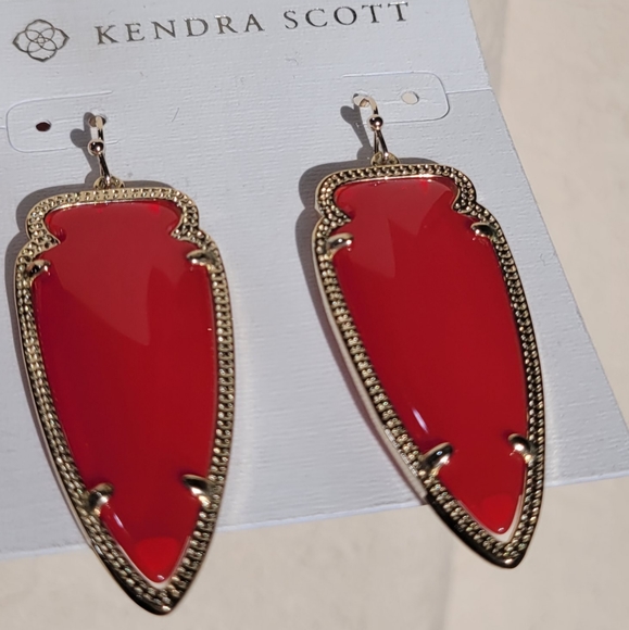 Kendra Scott Translucent Red Arrowhead Skylar Earrings Gold Red Earrings - Picture 11 of 13
